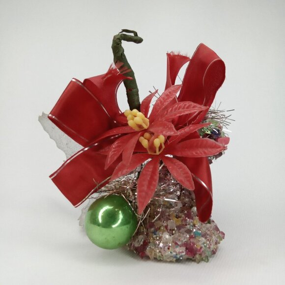 Mid Century Modern Christmas Corsage Poinsettia Bell & Mercury Glass Balls 1950s - Picture 2 of 9